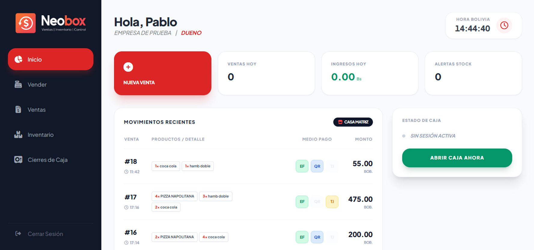 NeoBox Dashboard